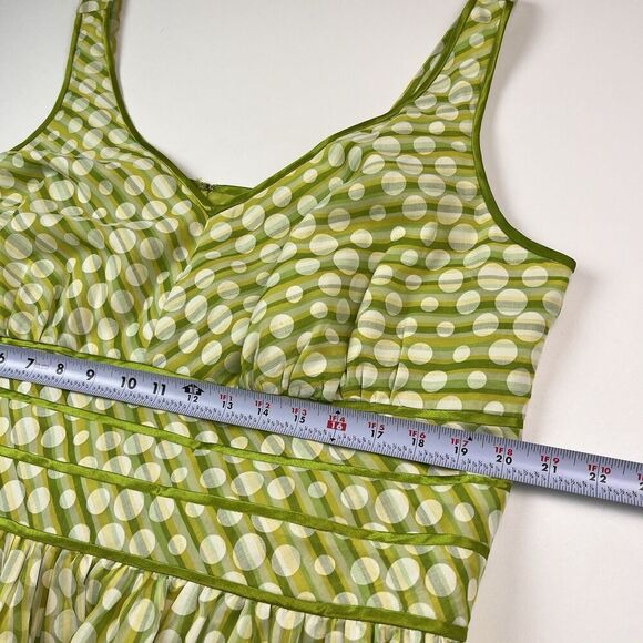 Vintage Robbie Bee Polka Dot Babydoll Midi Dress 18W Lime Green Milkmaid Retro - Picture 6 of 10